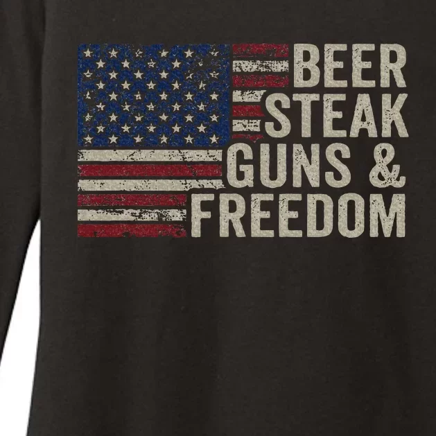 Beer Steak Guns & Freedom 4th July Usa Flag Bbq Drinking Womens CVC Long Sleeve Shirt