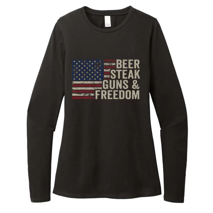 Beer Steak Guns & Freedom 4th July Usa Flag Bbq Drinking Womens CVC Long Sleeve Shirt