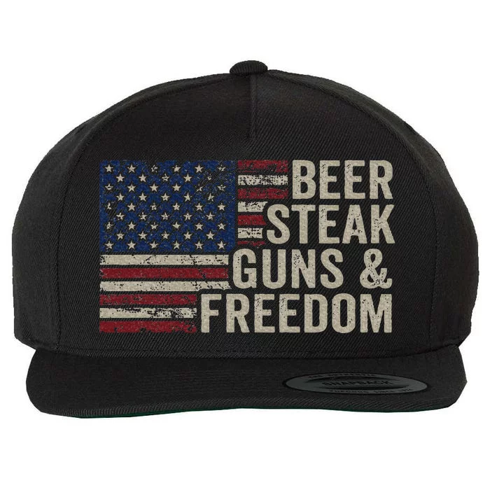 Beer Steak Guns & Freedom 4th July Usa Flag Bbq Drinking Wool Snapback Cap