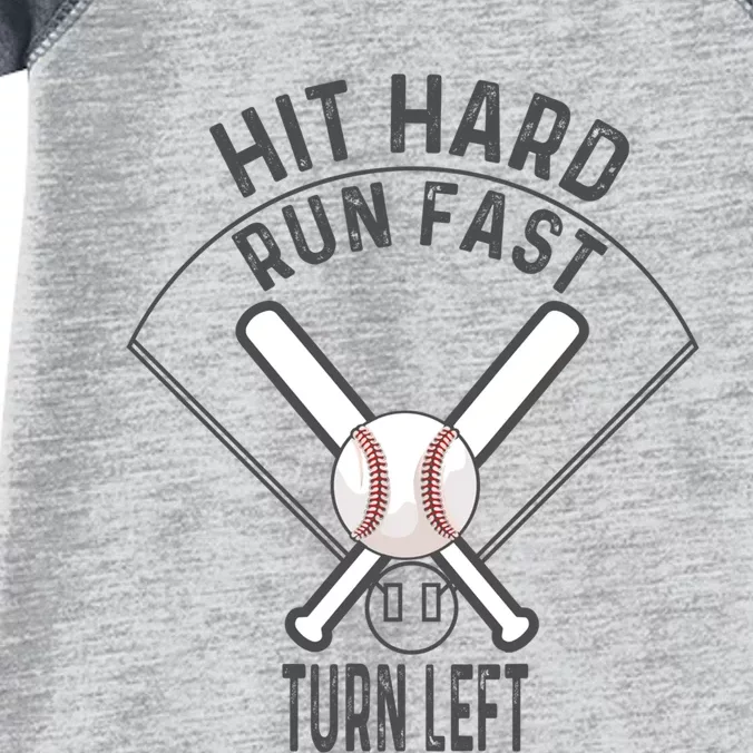 Baseball Sport Gift Hit Hard Run Fast Turn Left Baseball Gift Infant Baby Jersey Bodysuit