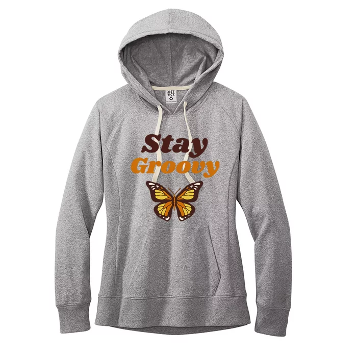 Butterfly Stay Groovy Retro Hippie Positive Mind Happy Life Women's Fleece Hoodie