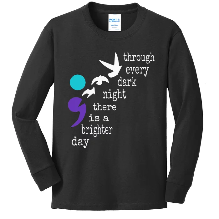 Birds Semicolon Gift Suicide Prevention Awareness Kids Long Sleeve Shirt