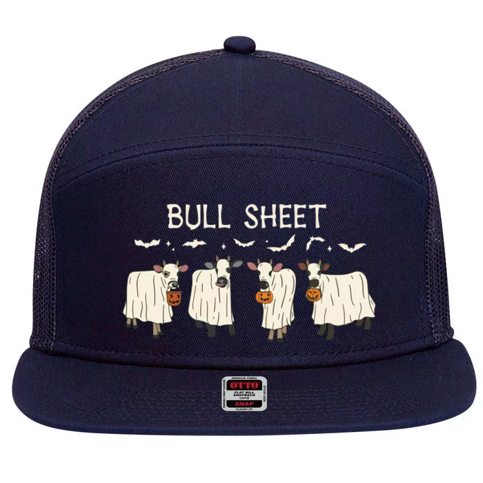 Bull Sheet Ghost Cow Halloween Funny Cow Ghost Women Sweat 7 Panel Mesh Trucker Snapback Hat