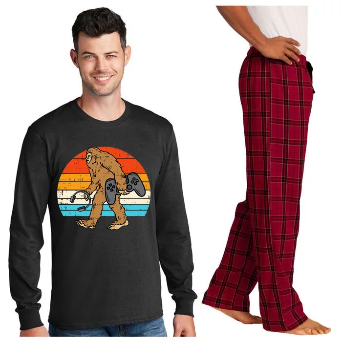 Bigfoot Sasquatch Gamer Retro Gaming Long Sleeve Pajama Set