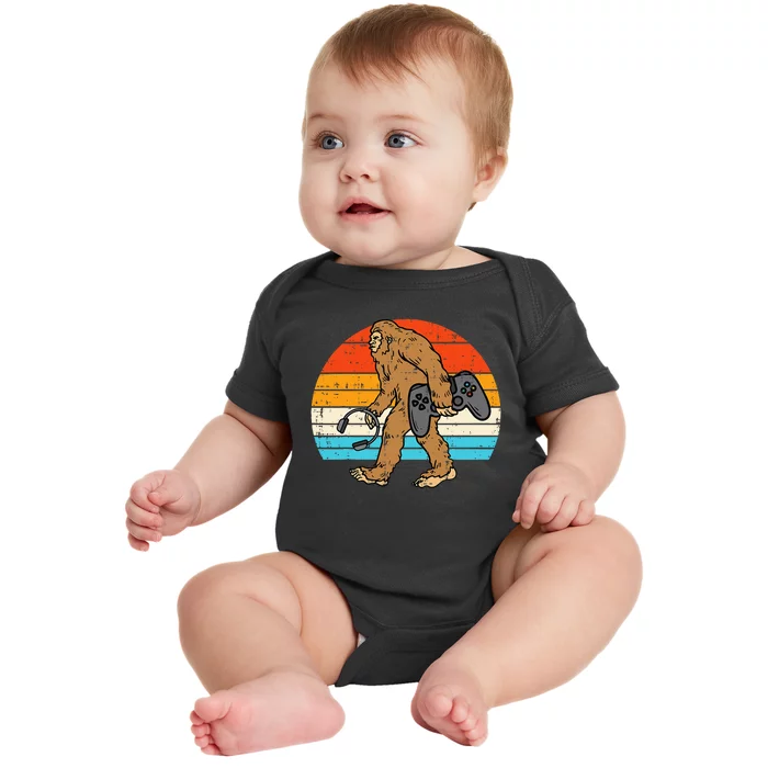 Bigfoot Sasquatch Gamer Retro Gaming Baby Bodysuit