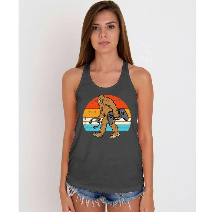 Bigfoot Sasquatch Gamer Retro Gaming Women's Knotted Racerback Tank