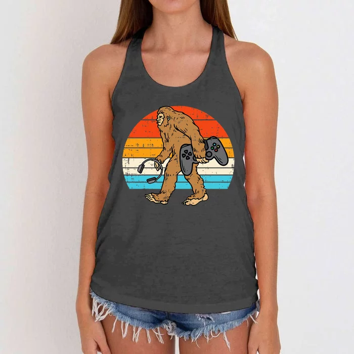 Bigfoot Sasquatch Gamer Retro Gaming Women's Knotted Racerback Tank