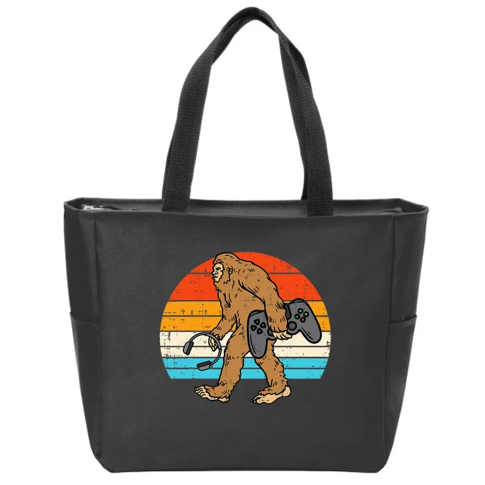 Bigfoot Sasquatch Gamer Retro Gaming Zip Tote Bag