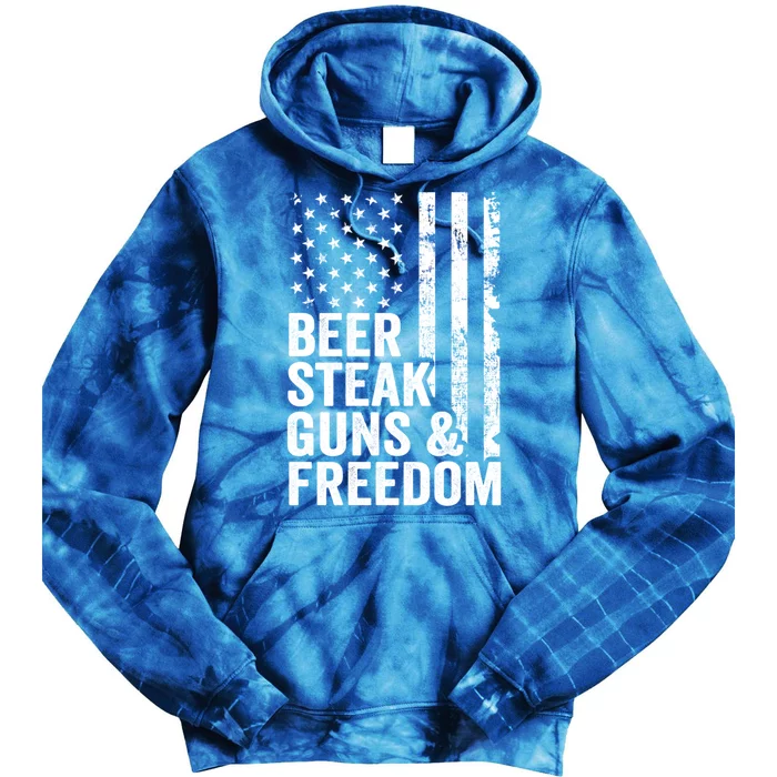 Beer Steak Guns And Freedom Usa Flag Bbq Ing Gift Tie Dye Hoodie