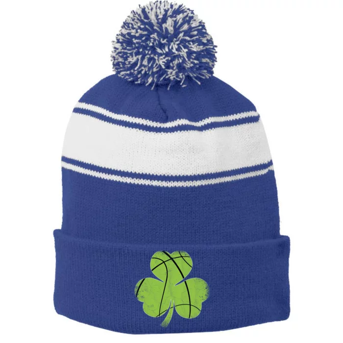 Basketball Shamrock Great Gift Funny St Patricks Day Irish Gift Cute Gift Stripe Pom Pom Beanie