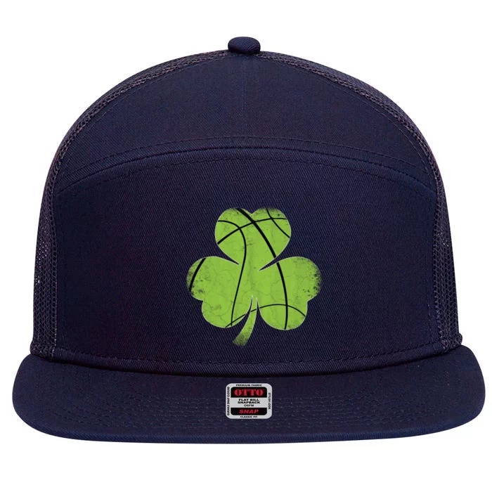 Basketball Shamrock Great Gift Funny St Patricks Day Irish Gift Cute Gift 7 Panel Mesh Trucker Snapback Hat