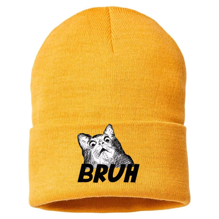 Bruh Shocked Gasp Cat Sustainable Knit Beanie