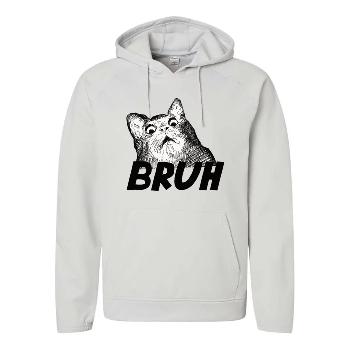 Bruh Shocked Gasp Cat Performance Fleece Hoodie