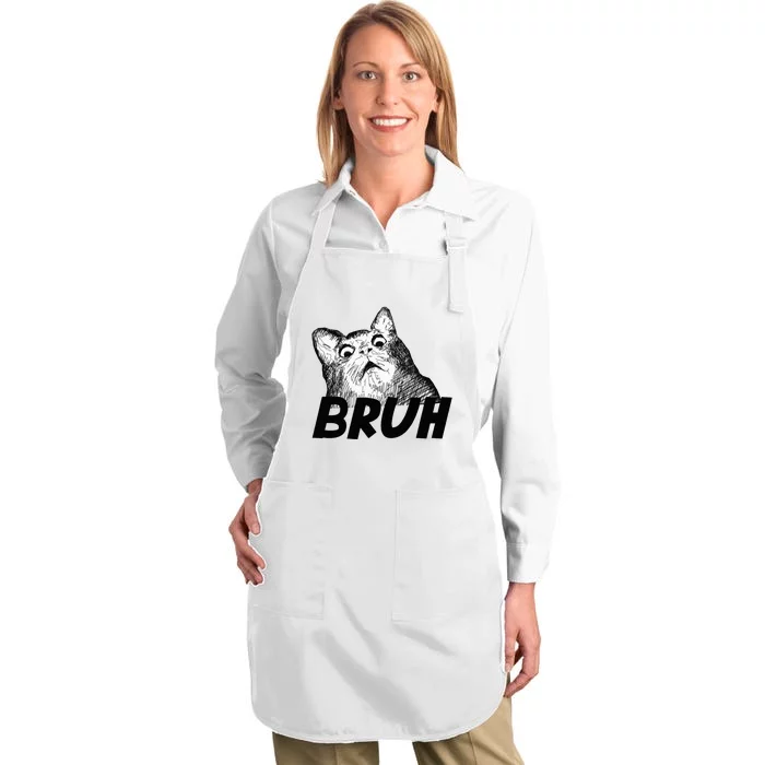 Bruh Shocked Gasp Cat Full-Length Apron With Pocket