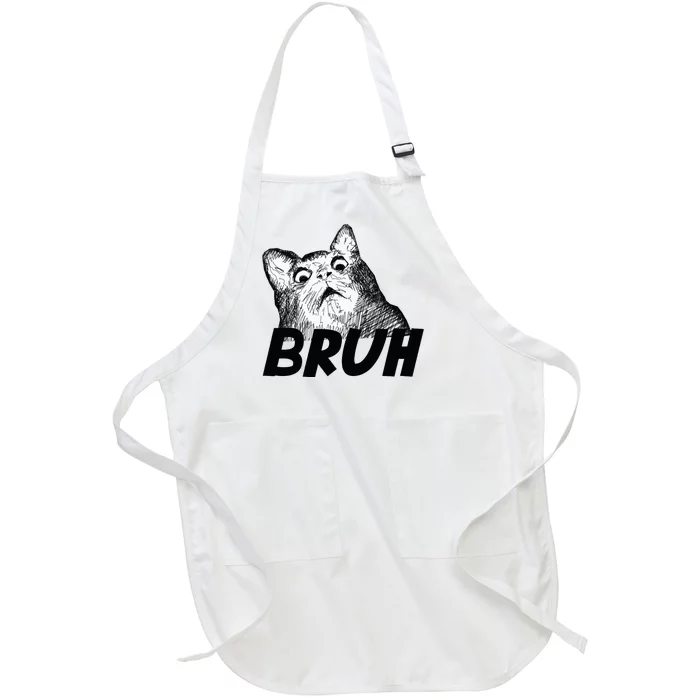 Bruh Shocked Gasp Cat Full-Length Apron With Pocket