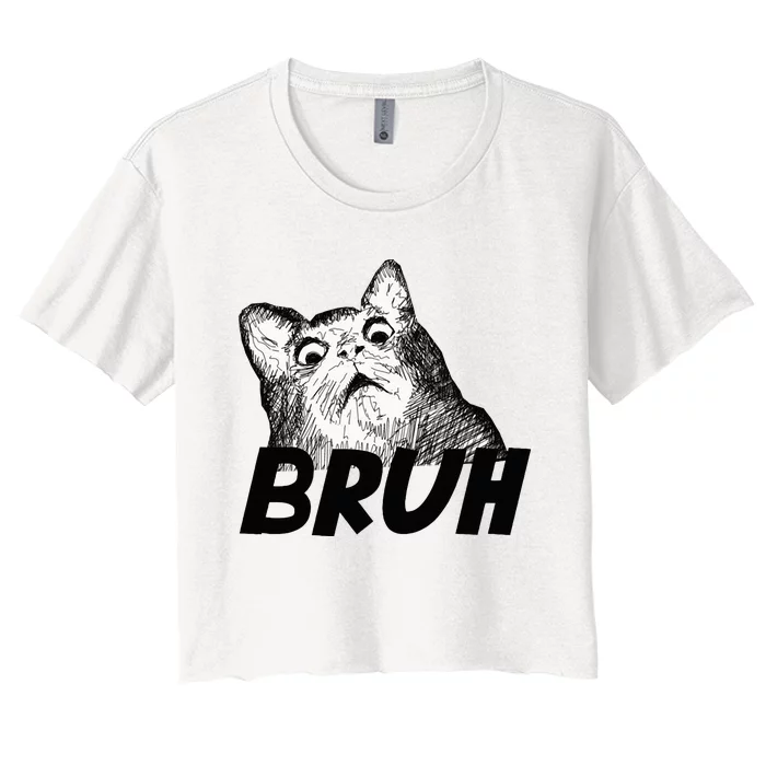 Bruh Shocked Gasp Cat Women's Crop Top Tee