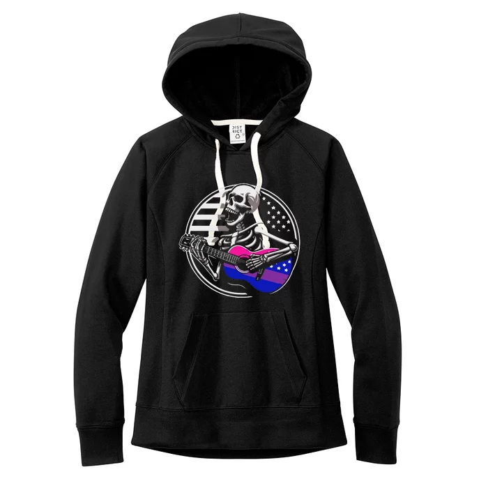 Bisexual Skeleton Guitar Lgbtq Pride Bisexuality Flag Women's Fleece Hoodie