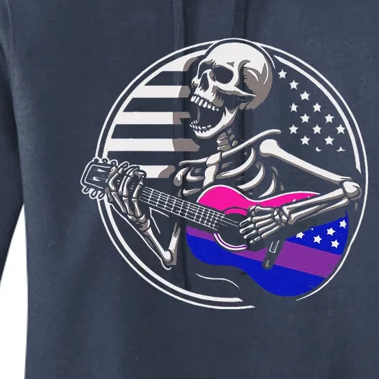 Bisexual Skeleton Guitar Lgbtq Pride Bisexuality Flag Women's Pullover Hoodie