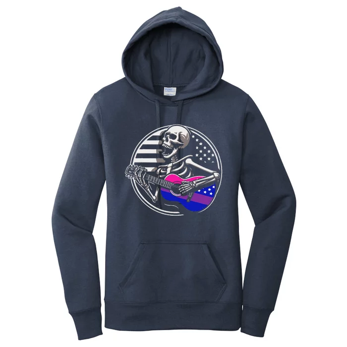 Bisexual Skeleton Guitar Lgbtq Pride Bisexuality Flag Women's Pullover Hoodie