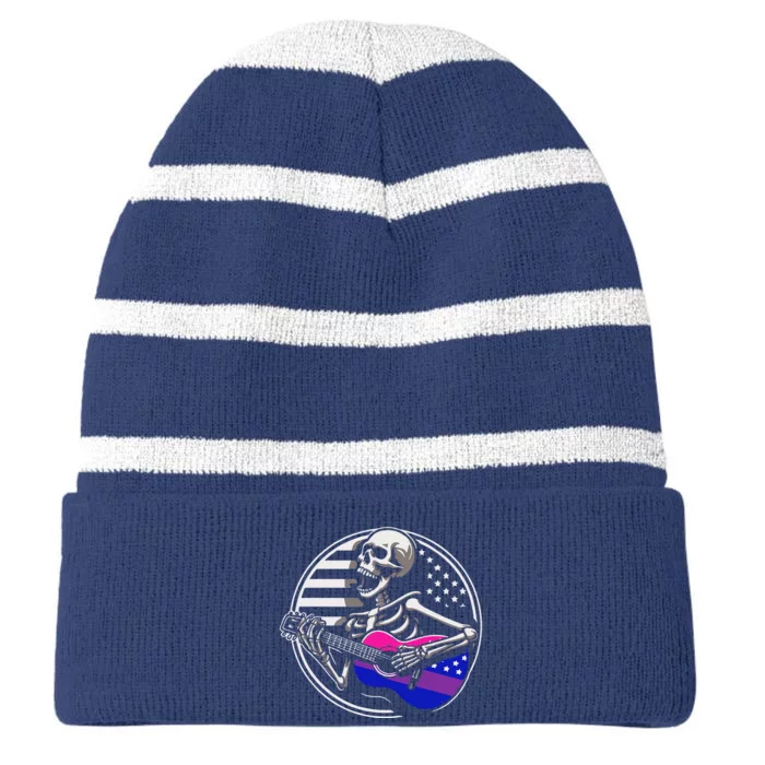 Bisexual Skeleton Guitar Lgbtq Pride Bisexuality Flag Striped Beanie with Solid Band