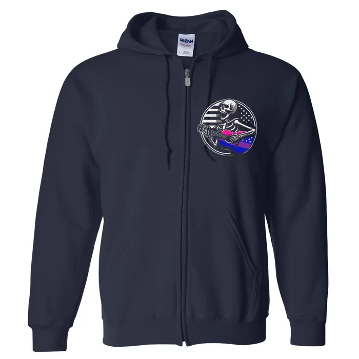 Bisexual Skeleton Guitar Lgbtq Pride Bisexuality Flag Full Zip Hoodie