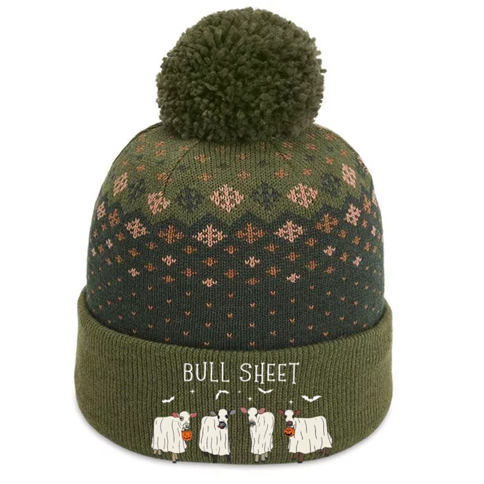 Bull Sheet Ghost Cow Halloween Funny This Is Bull Sheet The Baniff Cuffed Pom Beanie