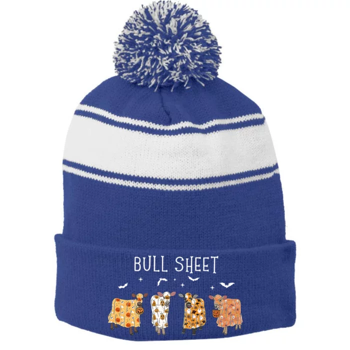 Bull Sheet Ghost Cow Halloween Funny This Is Bull Sheet Gift Stripe Pom Pom Beanie