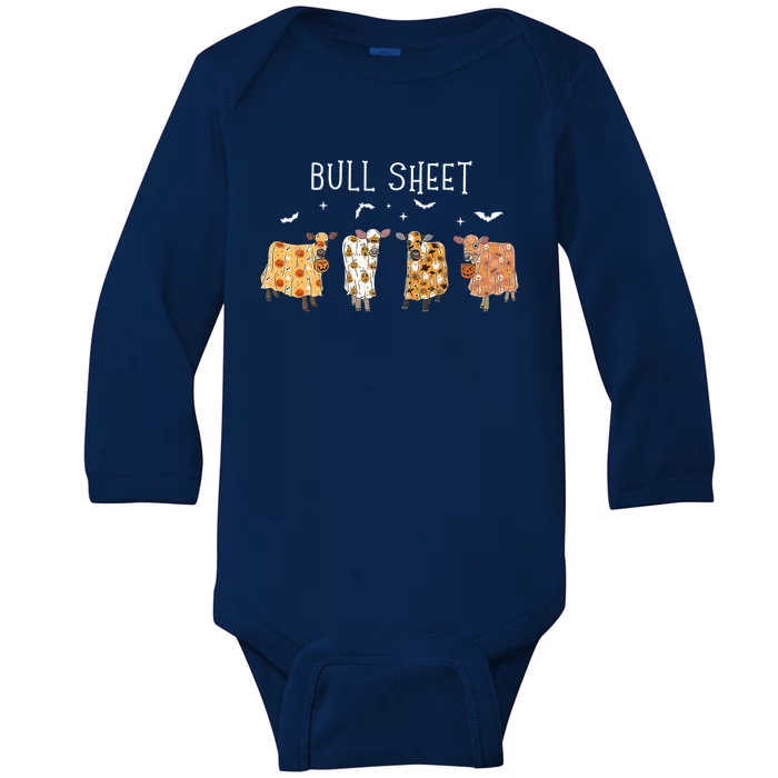 Bull Sheet Ghost Cow Halloween Funny This Is Bull Sheet Gift Baby Long Sleeve Bodysuit