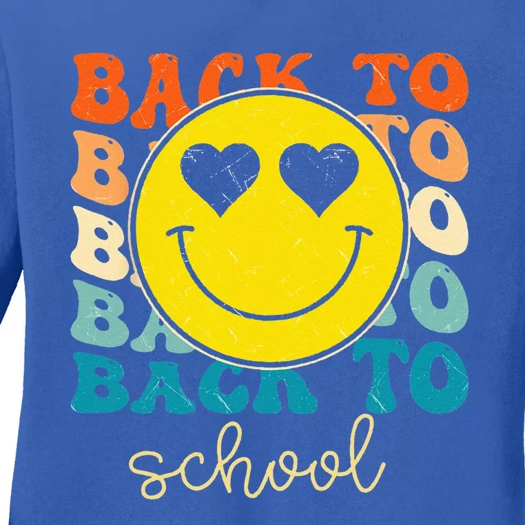 Boho Style Groovy Smile Back To School Ladies Long Sleeve Shirt