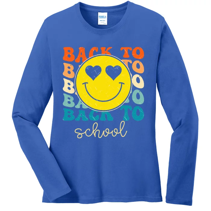 Boho Style Groovy Smile Back To School Ladies Long Sleeve Shirt