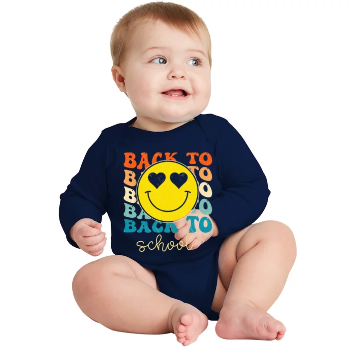 Boho Style Groovy Smile Back To School Baby Long Sleeve Bodysuit