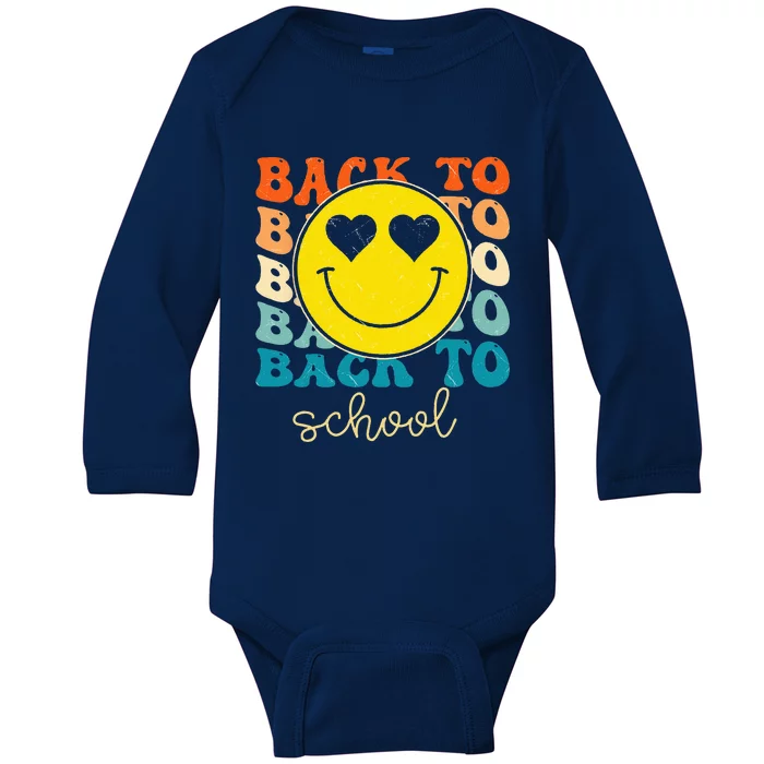 Boho Style Groovy Smile Back To School Baby Long Sleeve Bodysuit