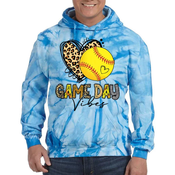 Bleached Softball Game Day Vibes Leopard Heart Headband Mom Tie Dye Hoodie