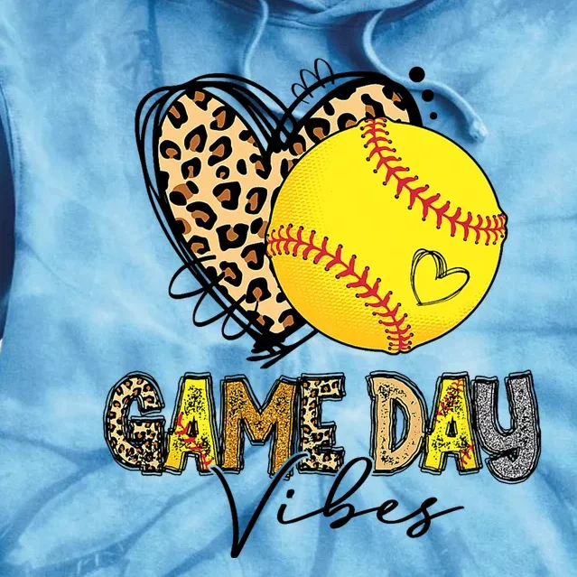 Bleached Softball Game Day Vibes Leopard Heart Headband Mom Tie Dye Hoodie