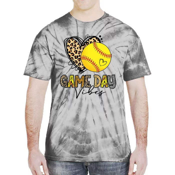 Bleached Softball Game Day Vibes Leopard Heart Headband Mom Tie-Dye T-Shirt