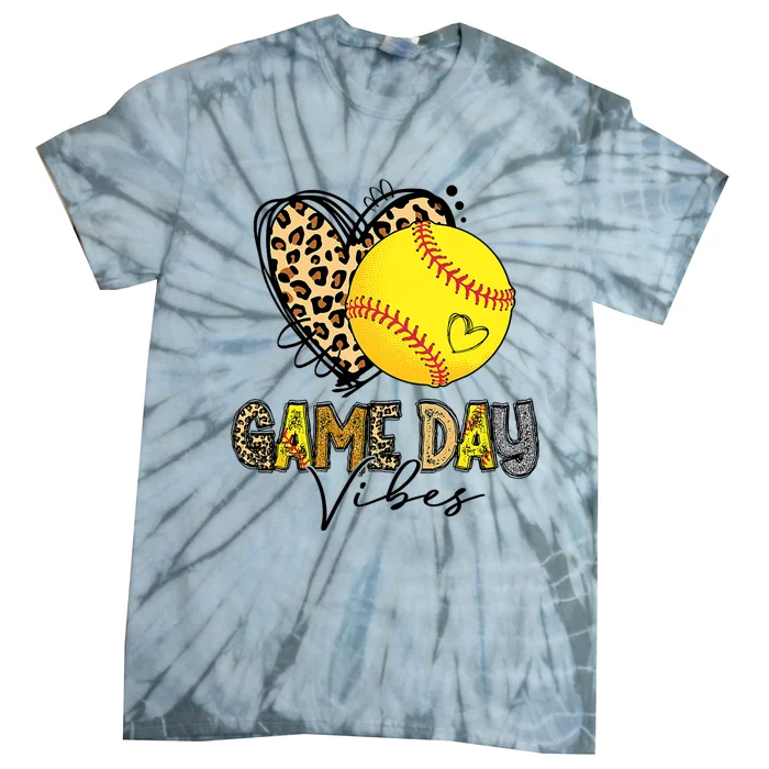 Bleached Softball Game Day Vibes Leopard Heart Headband Mom Tie-Dye T-Shirt