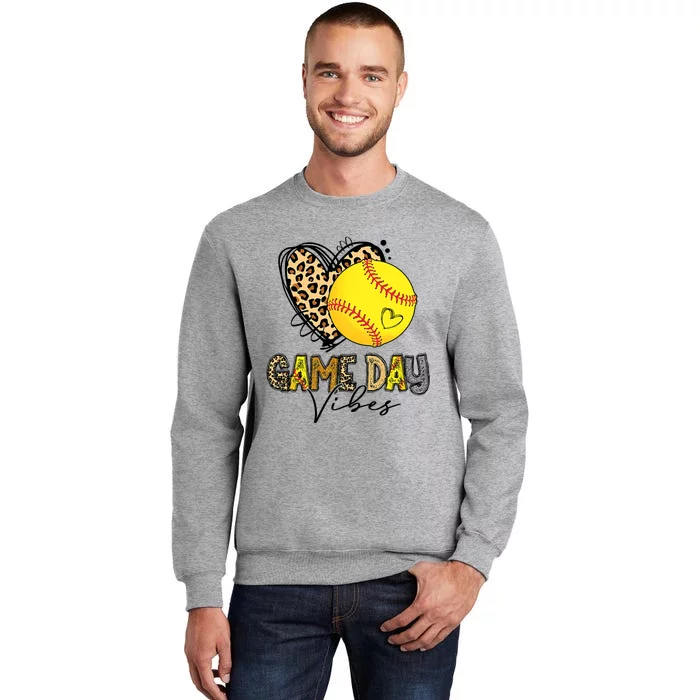 Bleached Softball Game Day Vibes Leopard Heart Headband Mom Tall Sweatshirt