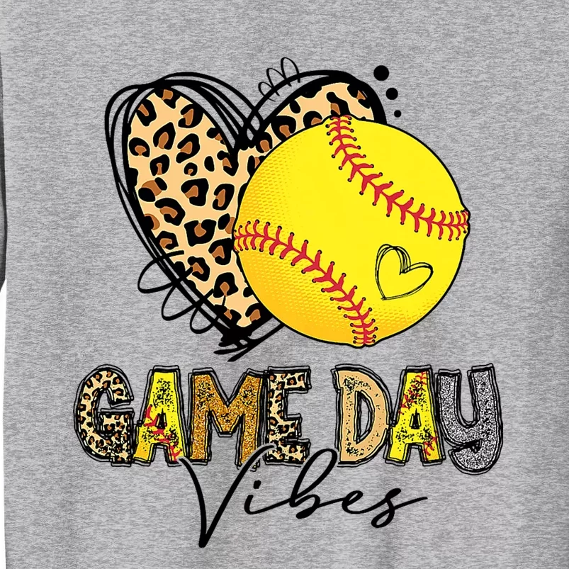 Bleached Softball Game Day Vibes Leopard Heart Headband Mom Tall Sweatshirt