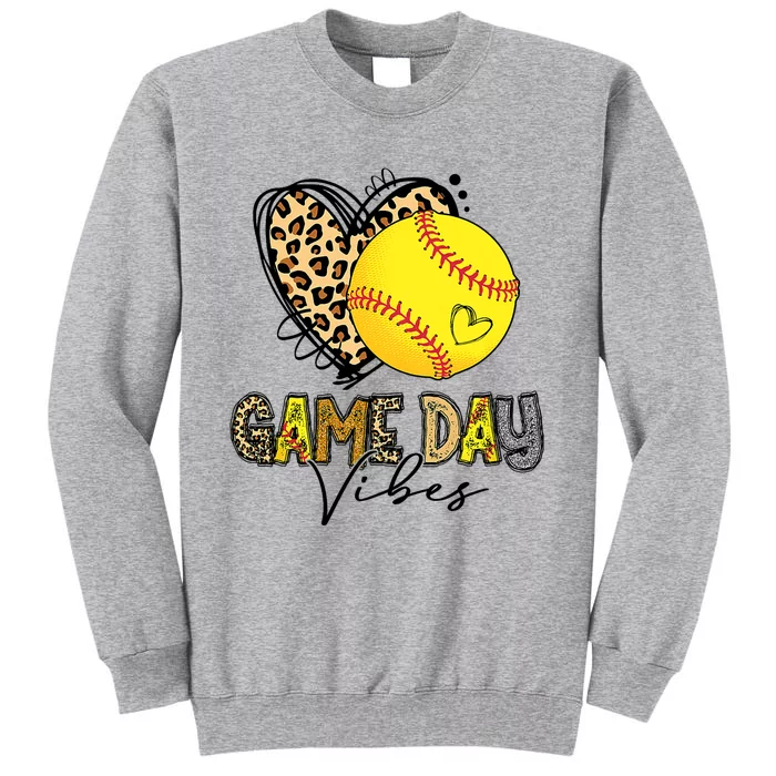 Bleached Softball Game Day Vibes Leopard Heart Headband Mom Tall Sweatshirt