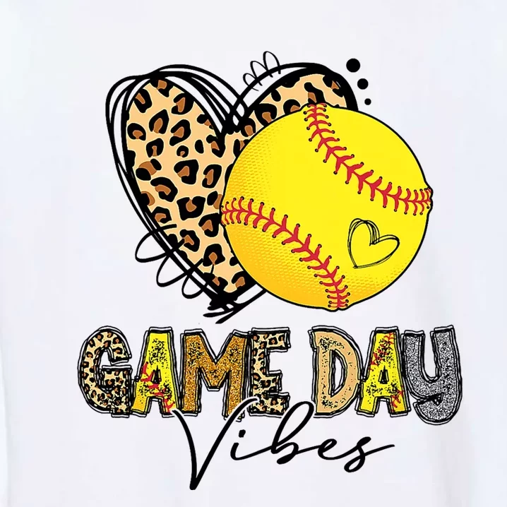 Bleached Softball Game Day Vibes Leopard Heart Headband Mom Garment-Dyed Sweatshirt