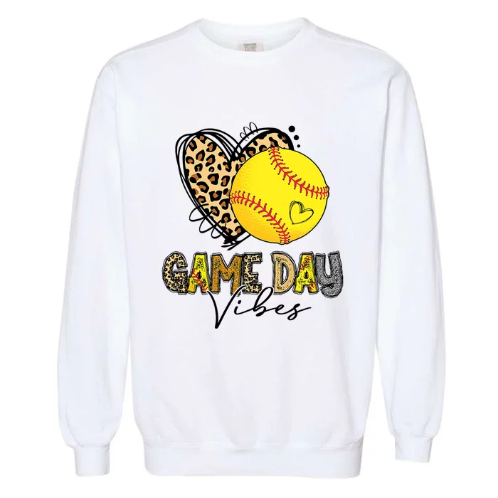 Bleached Softball Game Day Vibes Leopard Heart Headband Mom Garment-Dyed Sweatshirt