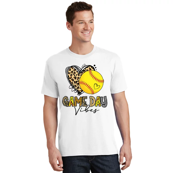 Bleached Softball Game Day Vibes Leopard Heart Headband Mom T-Shirt