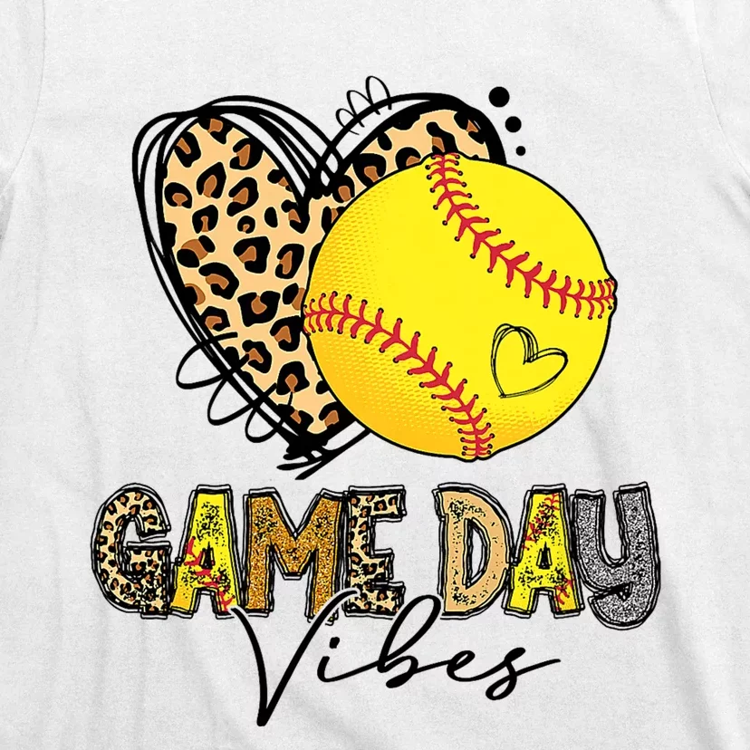 Bleached Softball Game Day Vibes Leopard Heart Headband Mom T-Shirt