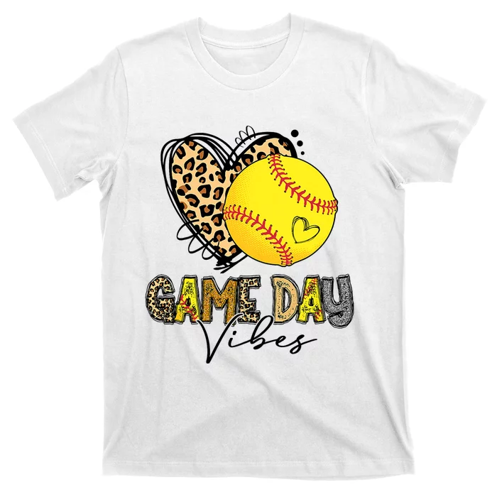 Bleached Softball Game Day Vibes Leopard Heart Headband Mom T-Shirt