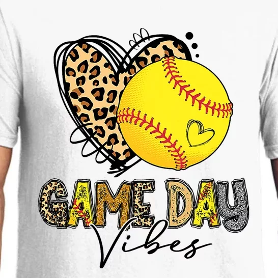 Bleached Softball Game Day Vibes Leopard Heart Headband Mom Pajama Set