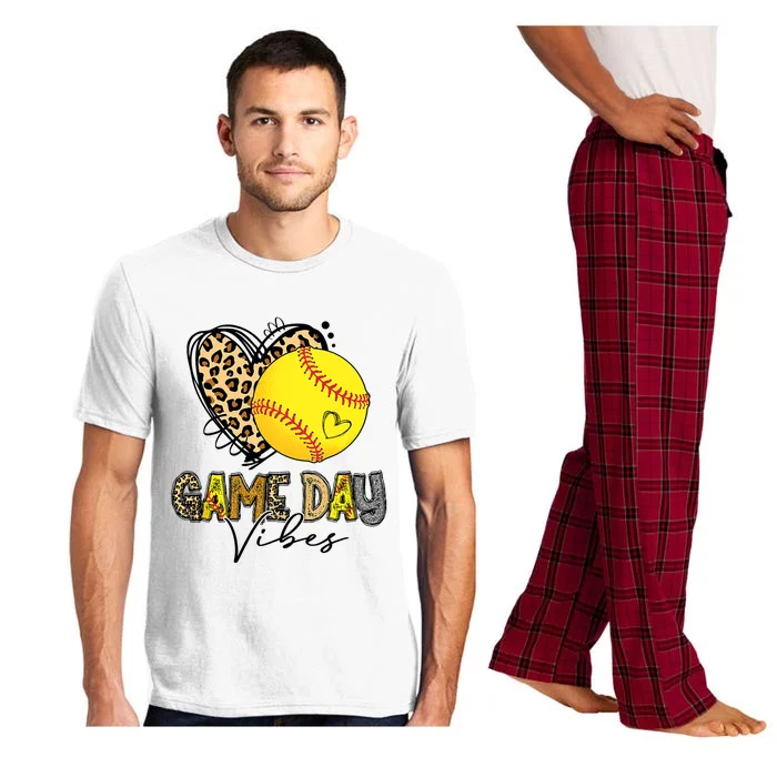 Bleached Softball Game Day Vibes Leopard Heart Headband Mom Pajama Set