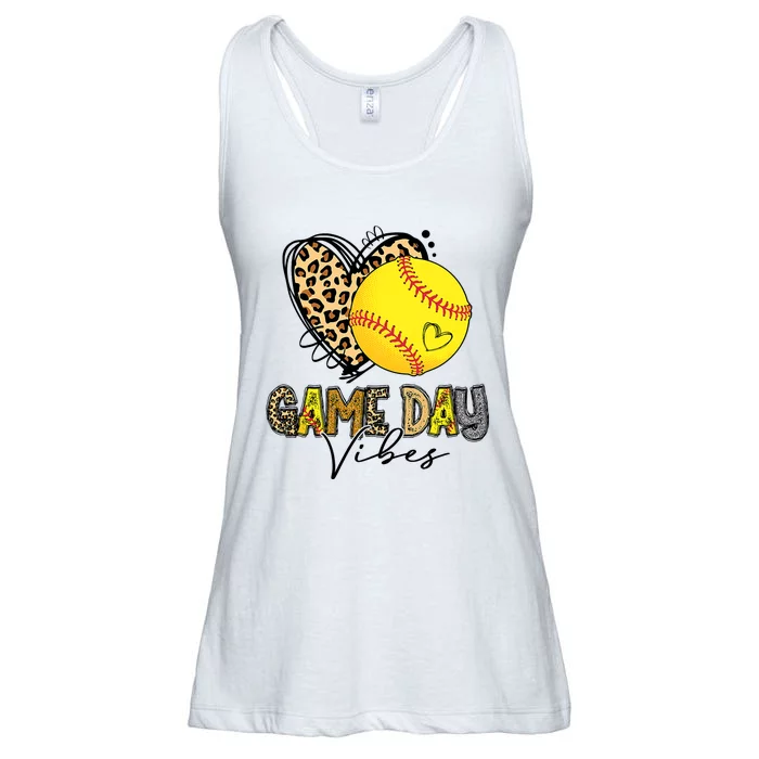 Bleached Softball Game Day Vibes Leopard Heart Headband Mom Ladies Essential Flowy Tank