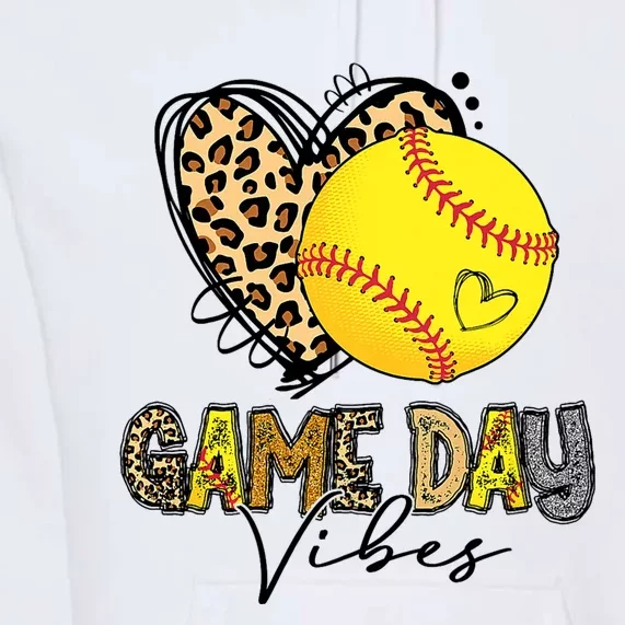 Bleached Softball Game Day Vibes Leopard Heart Headband Mom Premium Hoodie