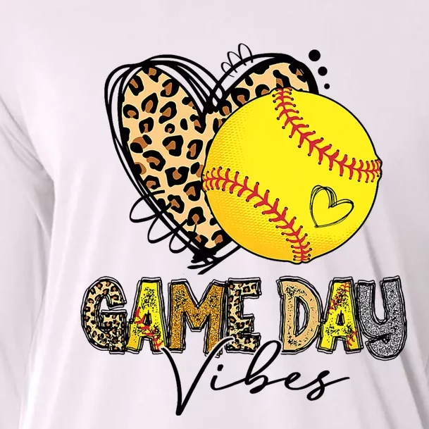 Bleached Softball Game Day Vibes Leopard Heart Headband Mom Cooling Performance Long Sleeve Crew