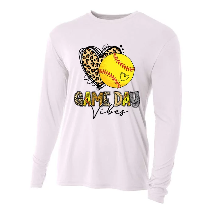 Bleached Softball Game Day Vibes Leopard Heart Headband Mom Cooling Performance Long Sleeve Crew